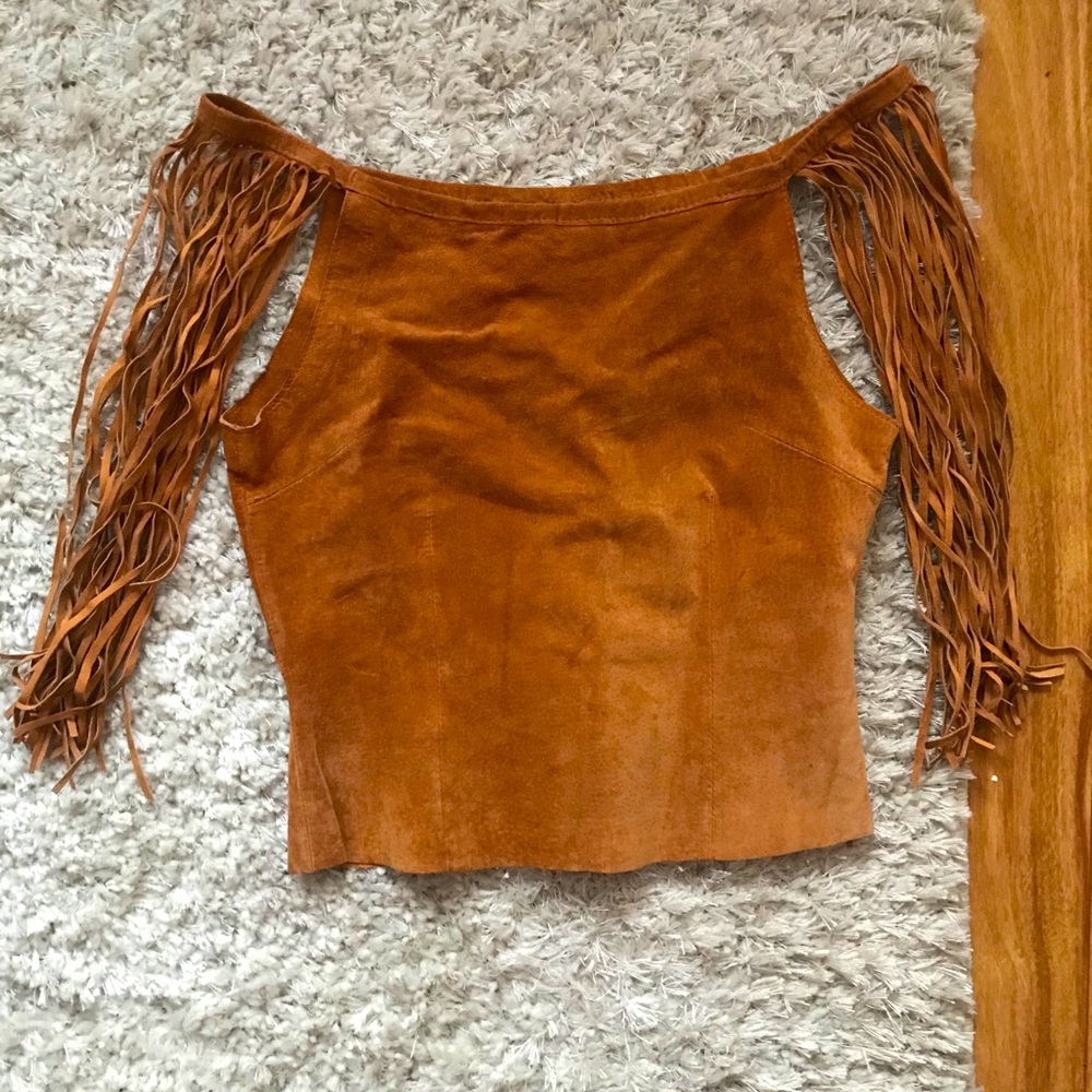 suede boho fringe top